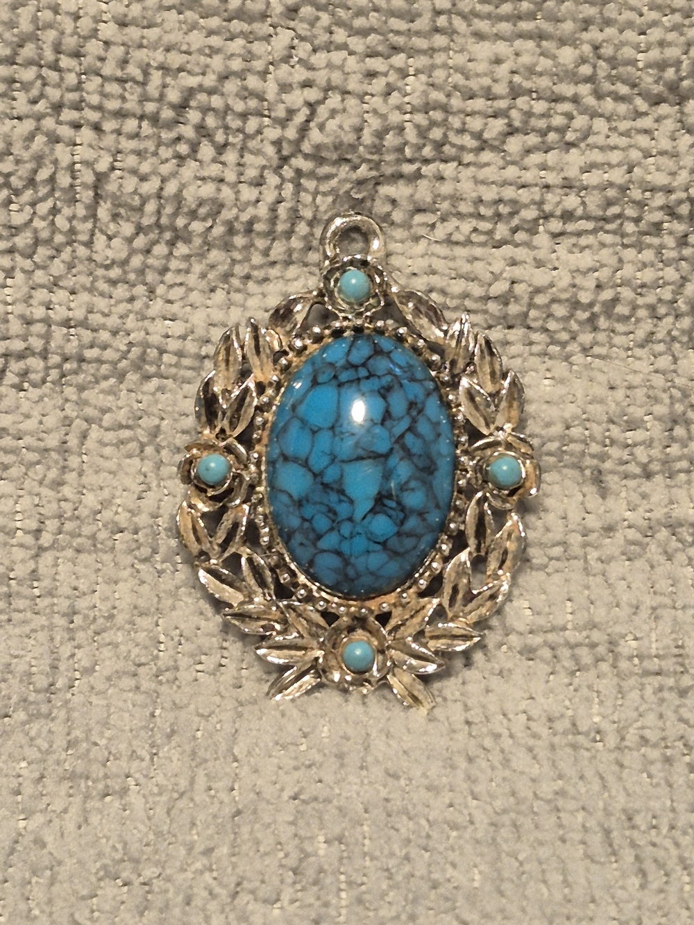 Silver-Tone Turquoise Oval Pendant Necklace - Blue Accent
